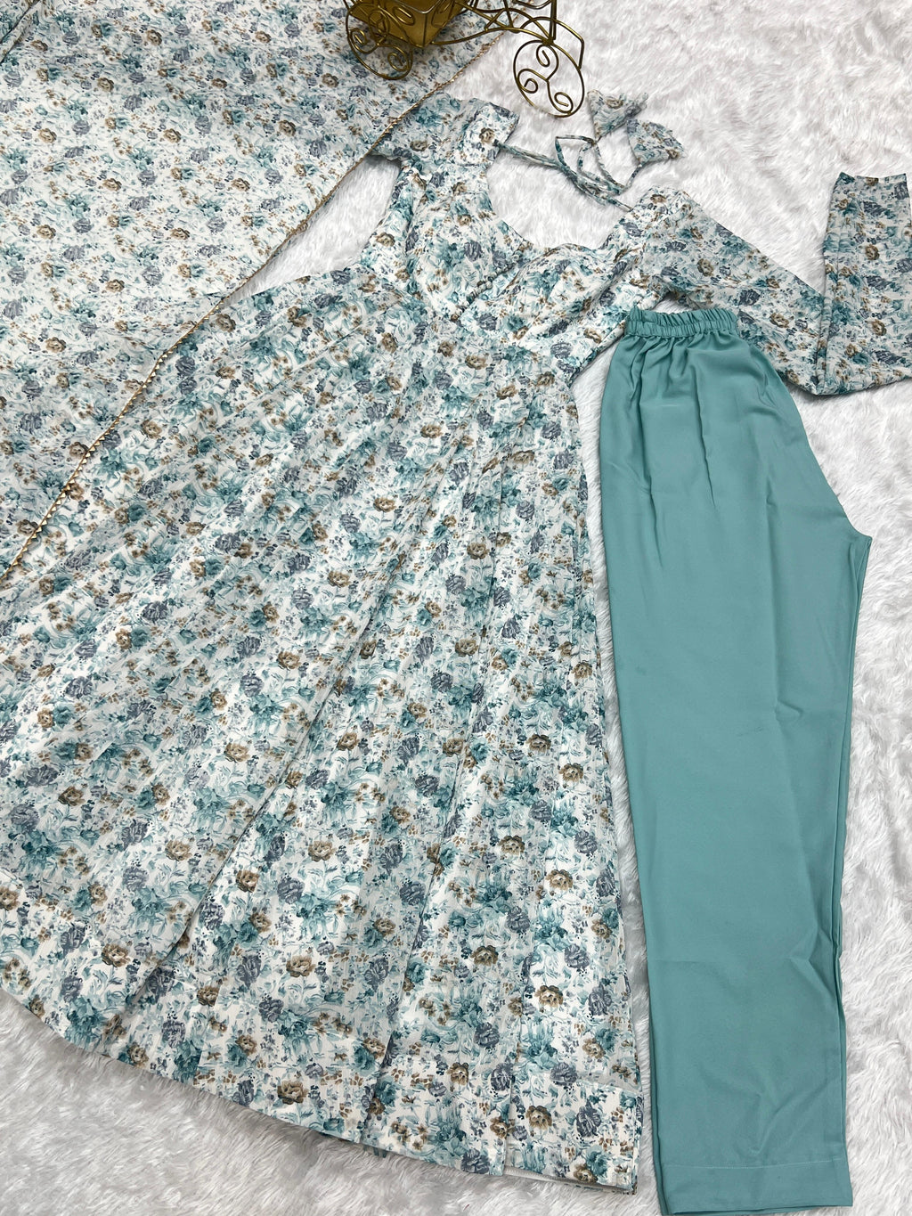 whitest blue Floral Print Floral  Gown Full Stitched Partywear Gown Indian Dress