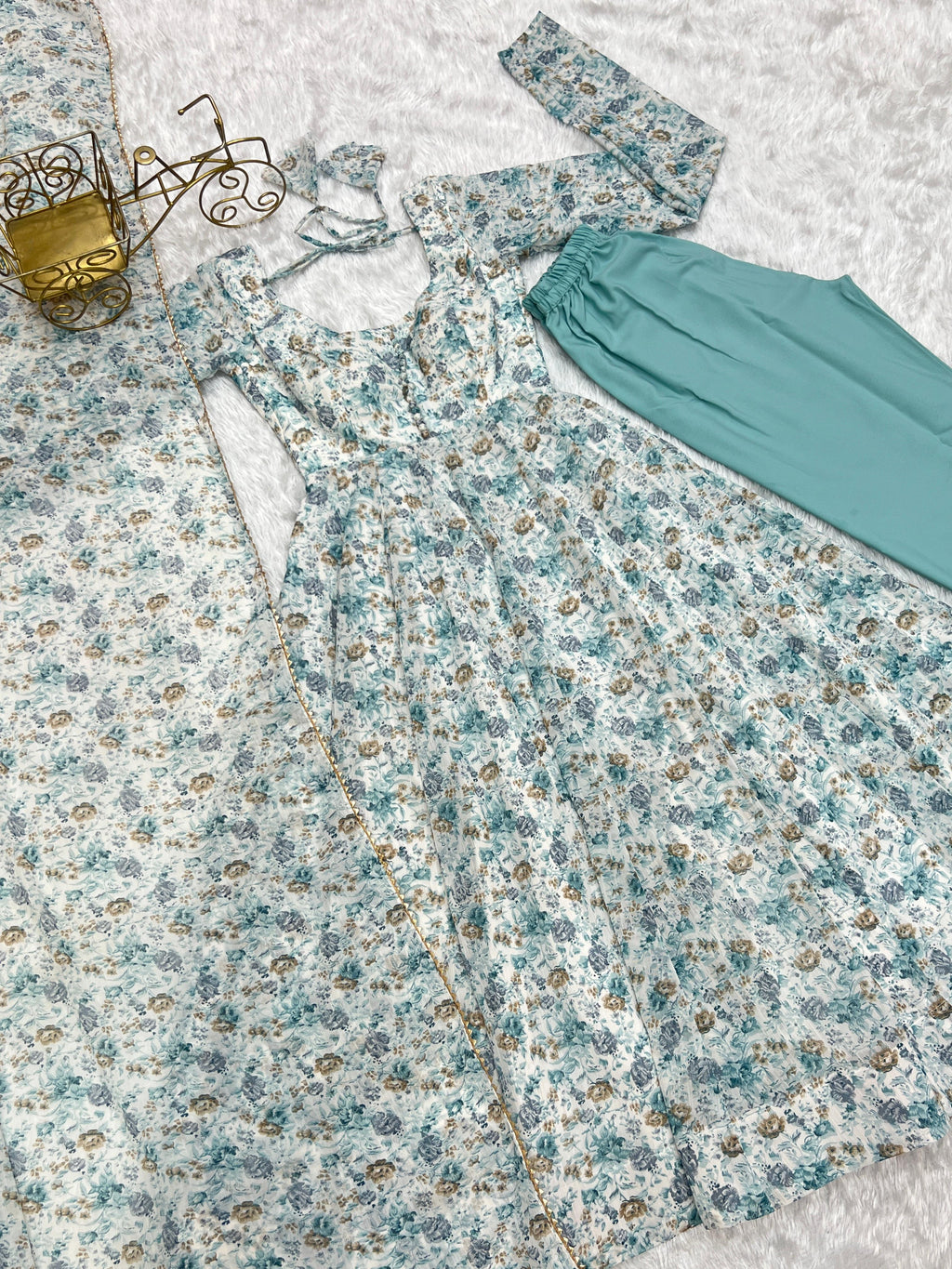 whitest blue Floral Print Floral  Gown Full Stitched Partywear Gown Indian Dress