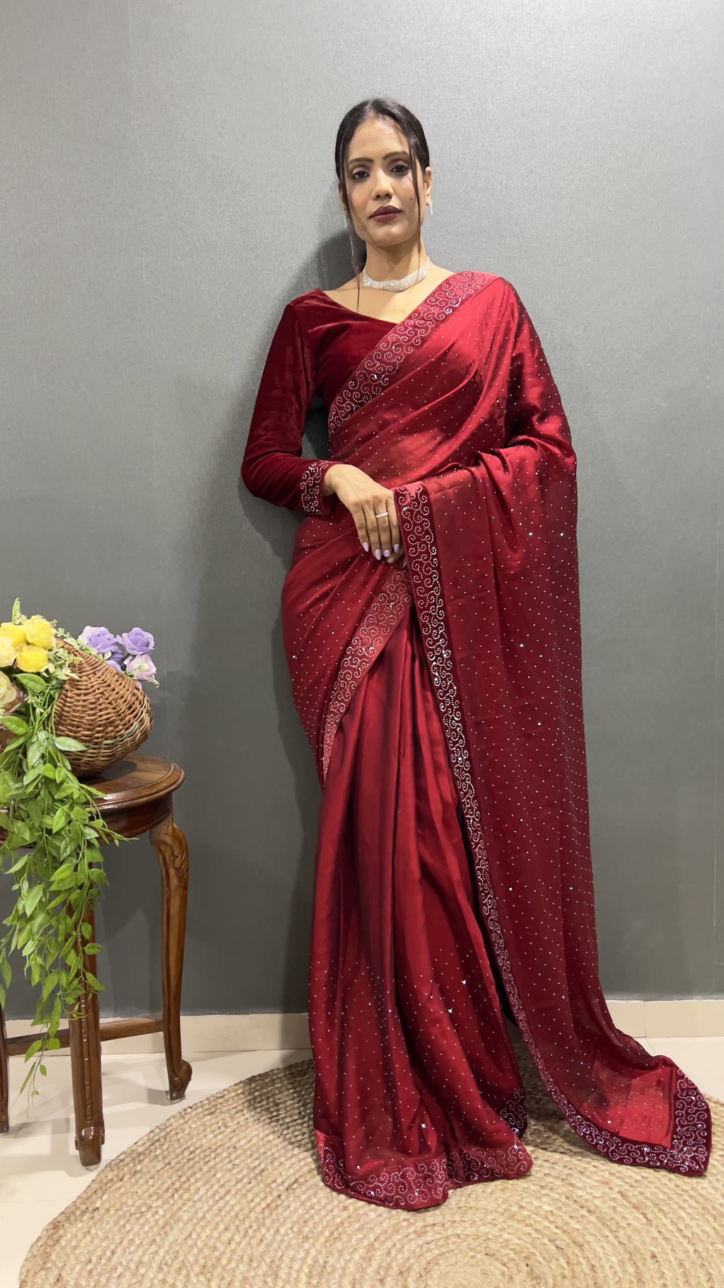 Premium Red Rangoli Silk Saree Ready To Wear Saree Indian Partywear sari