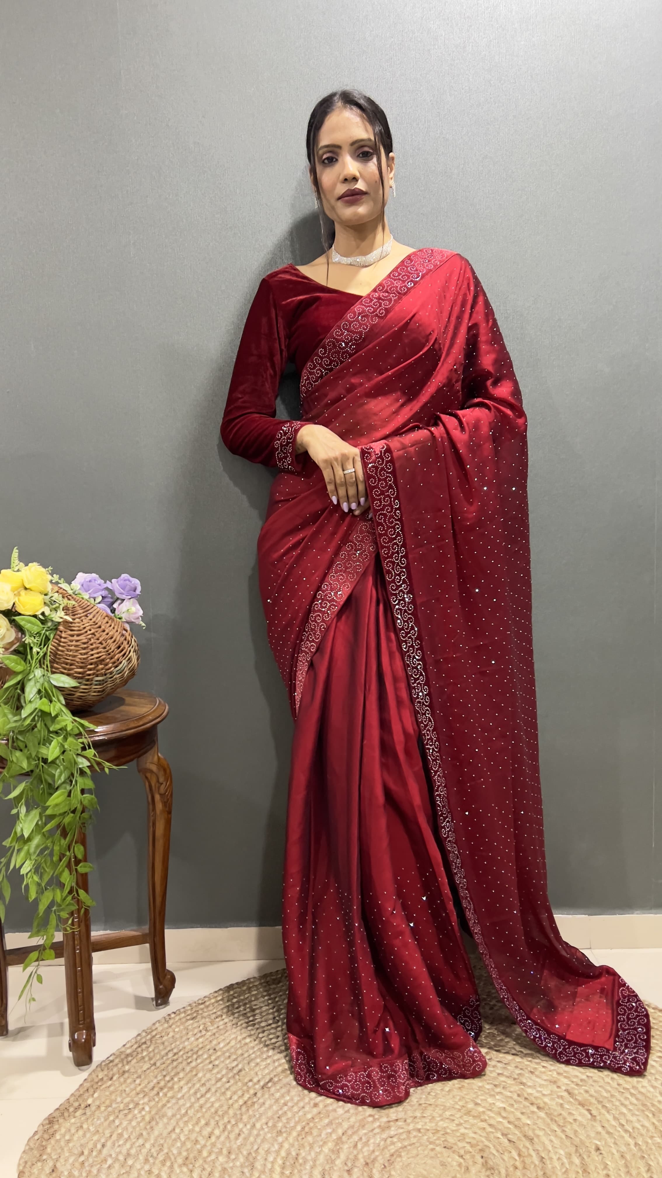 Premium Red Rangoli Silk Saree Ready To Wear Saree Indian Partywear sari