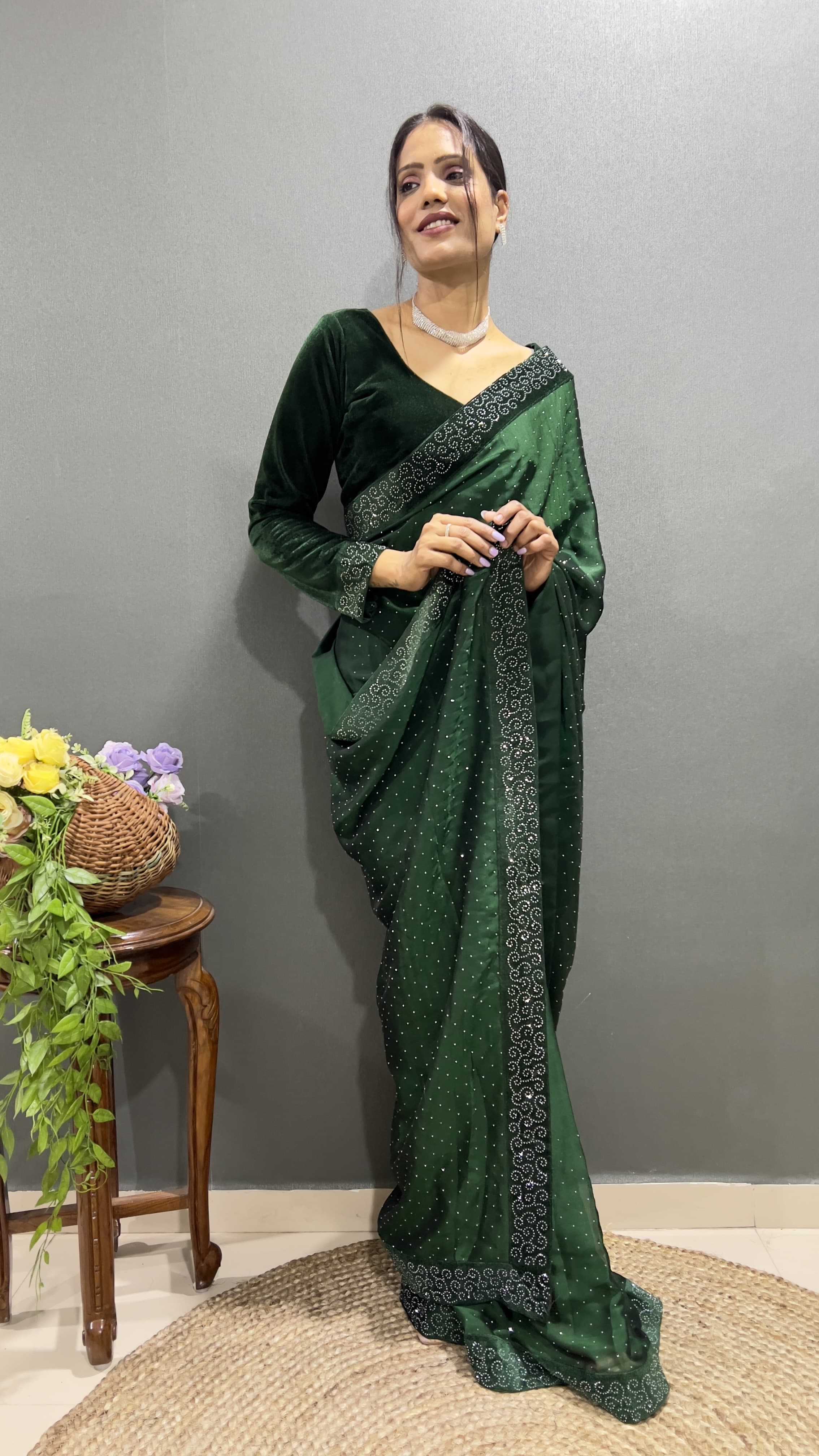 Premium Green Rangoli Silk Saree Ready To Wear Saree Indian Partywear sari
