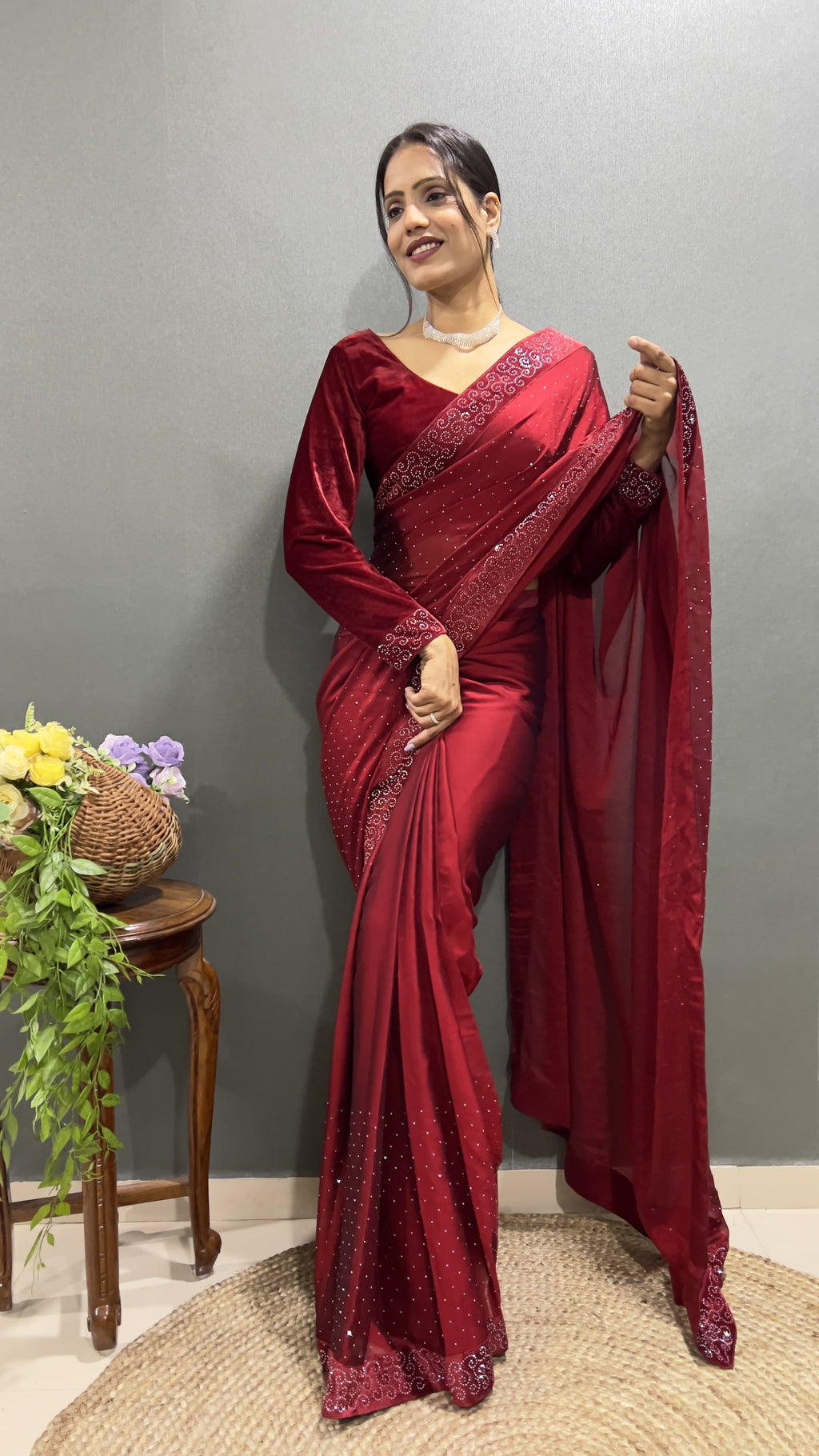 Premium Red Rangoli Silk Saree Ready To Wear Saree Indian Partywear sari