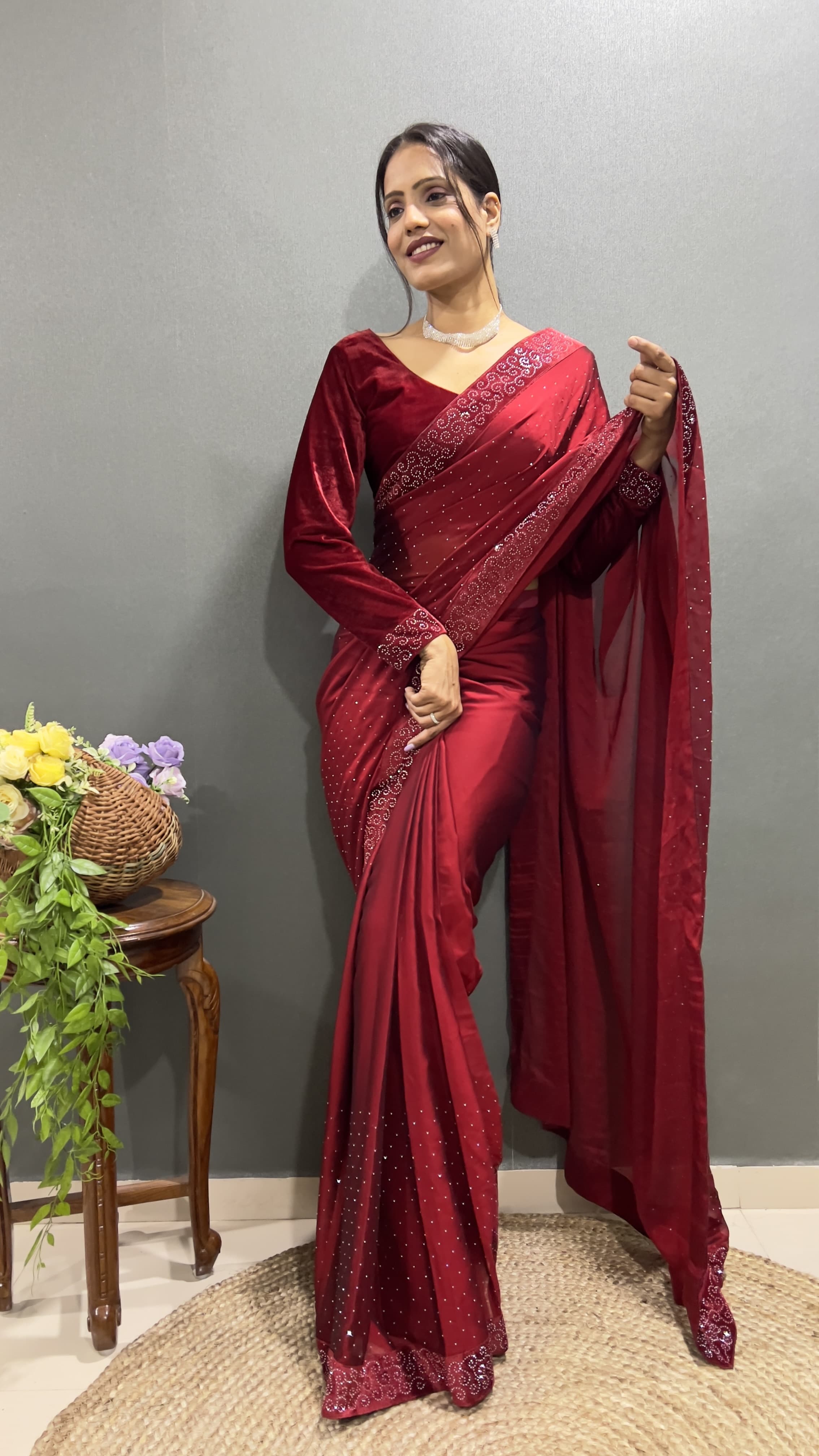 Premium Red Rangoli Silk Saree Ready To Wear Saree Indian Partywear sari
