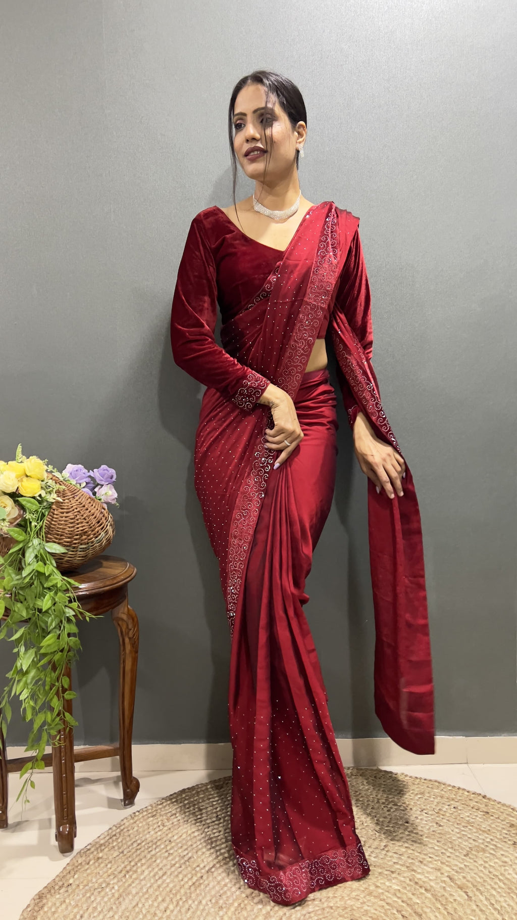 Premium Red Rangoli Silk Saree Ready To Wear Saree Indian Partywear sari