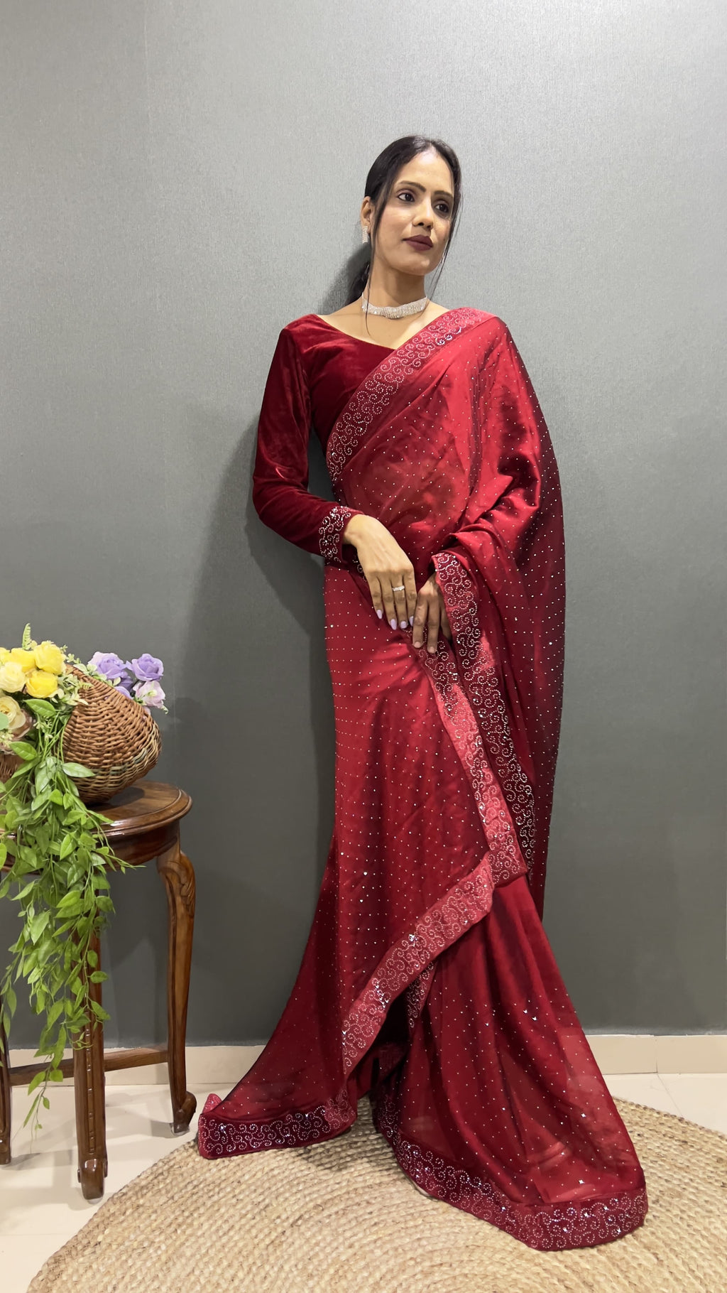 Premium Red Rangoli Silk Saree Ready To Wear Saree Indian Partywear sari