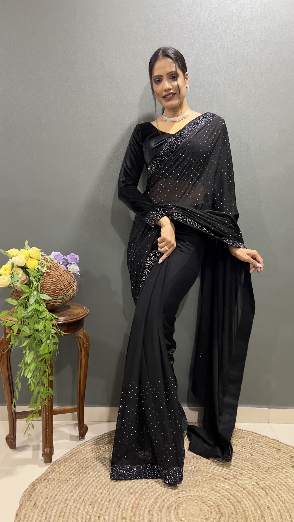 Premium Black Rangoli Silk Saree Ready To Wear Saree Indian Partywear sari