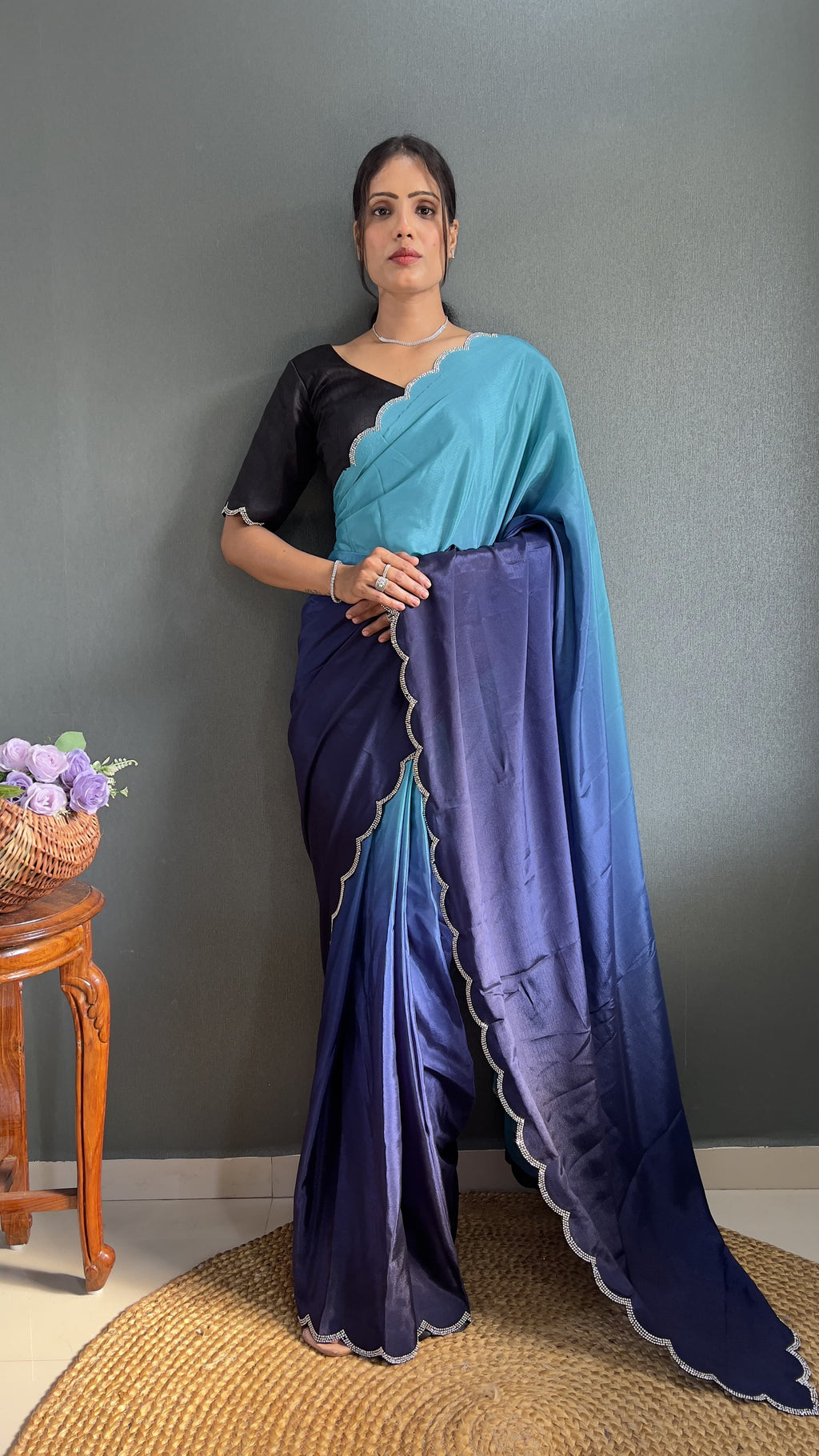 Exclusive Partywear Dual Color Saree Soft Chinon Ready To Wear saree Indian Wear Outfit