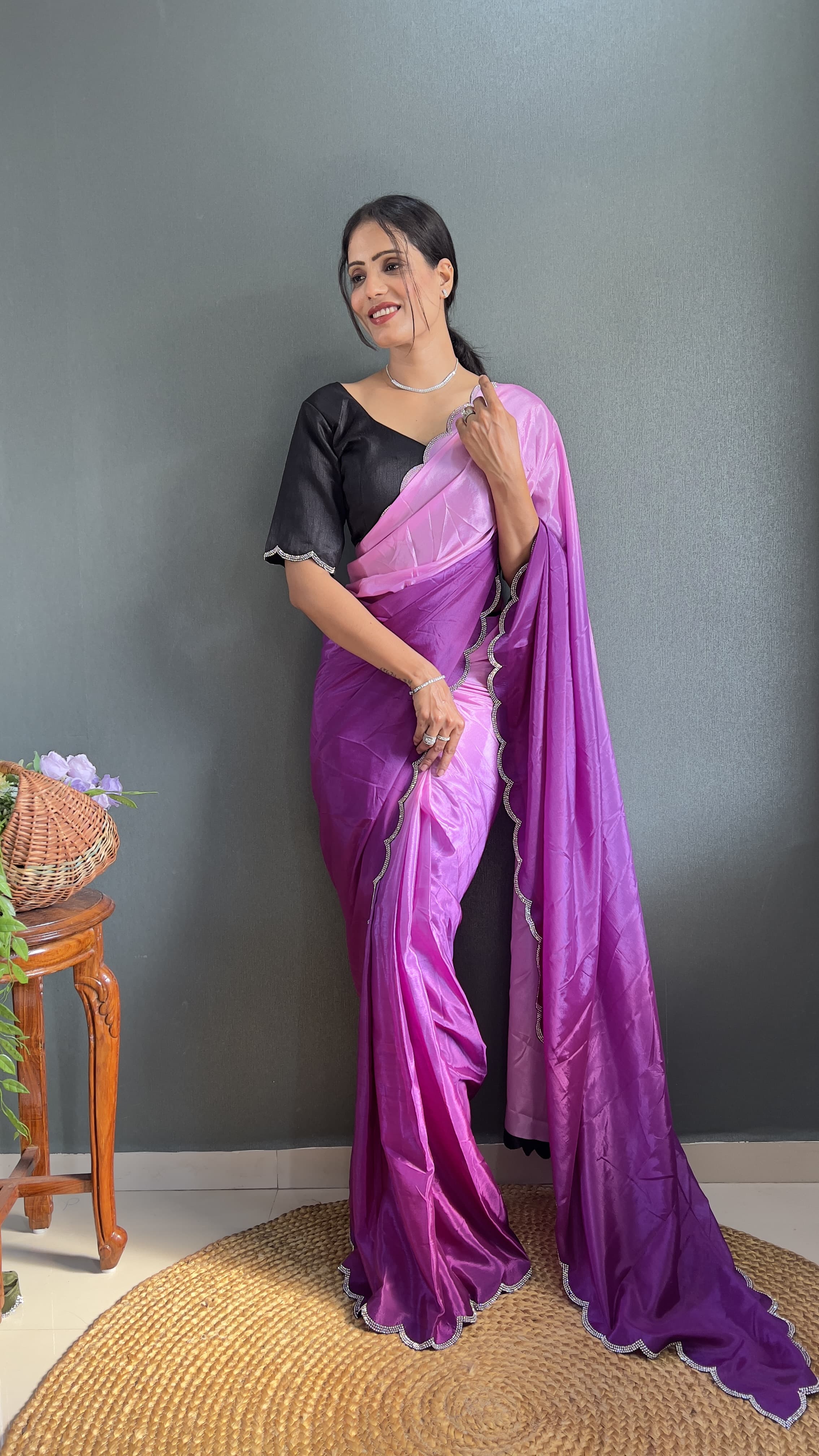 Exclusive Partywear Dual Color Saree Soft Chinon Ready To Wear saree Indian Wear Outfit