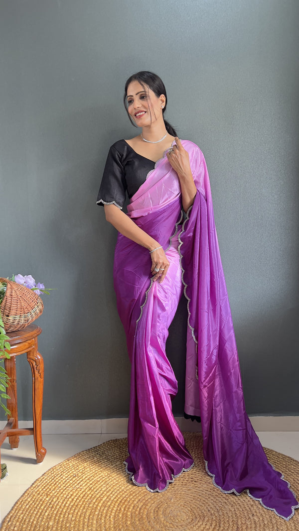 Exclusive Partywear Dual Color Saree Soft Chinon Ready To Wear saree Indian Wear Outfit