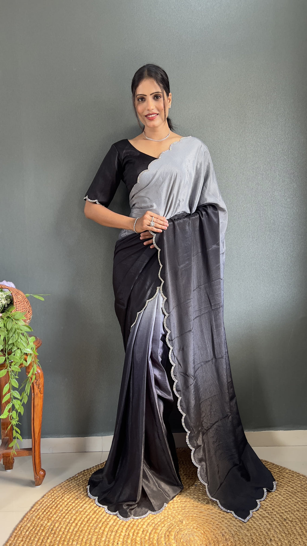 Exclusive Partywear Dual Color Saree Soft Chinon Ready To Wear saree Indian Wear Outfit