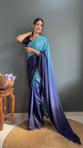 Exclusive Partywear Dual Color Saree Soft Chinon Ready To Wear saree Indian Wear Outfit