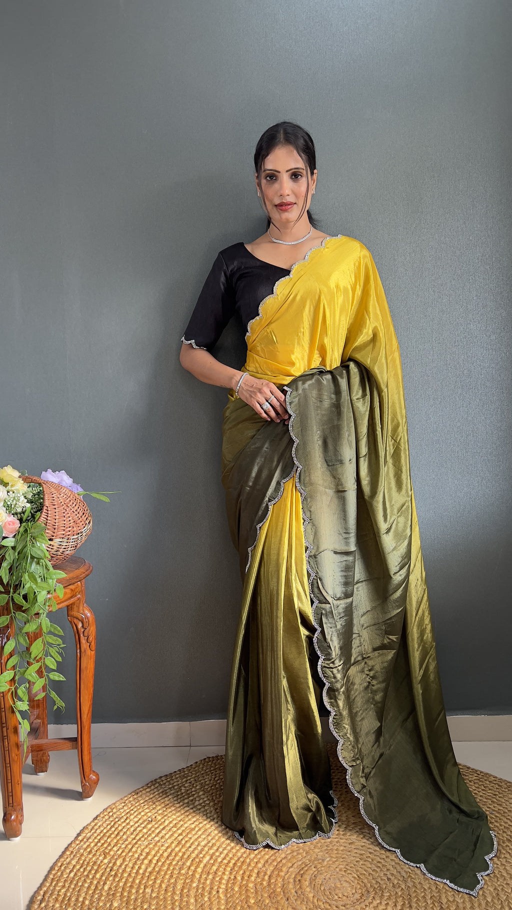 Exclusive Partywear Dual Color Saree Soft Chinon Ready To Wear saree Indian Wear Outfit