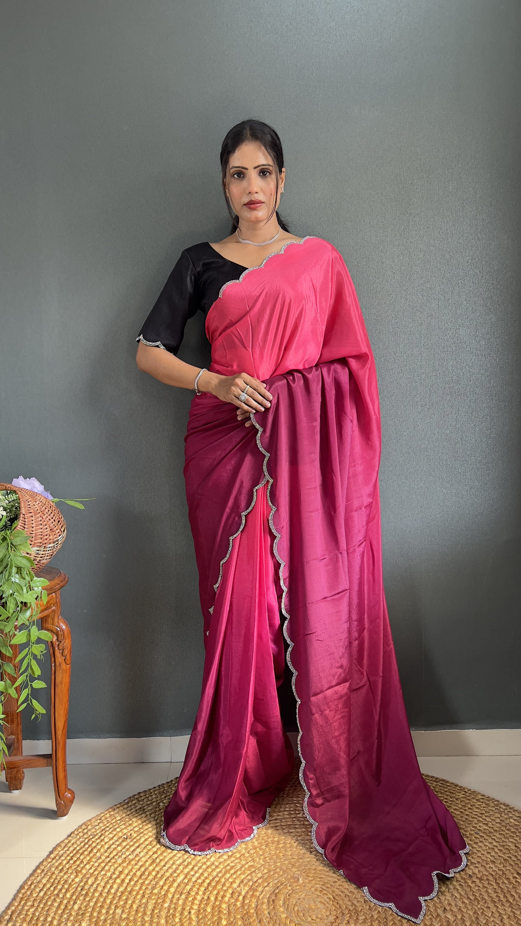Exclusive Partywear Dual Color Saree Soft Chinon Ready To Wear saree Indian Wear Outfit