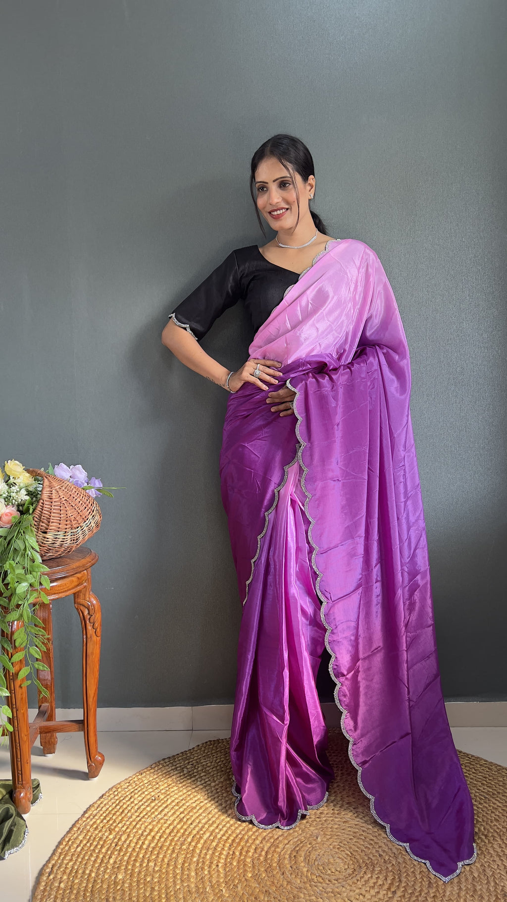Exclusive Partywear Dual Color Saree Soft Chinon Ready To Wear saree Indian Wear Outfit