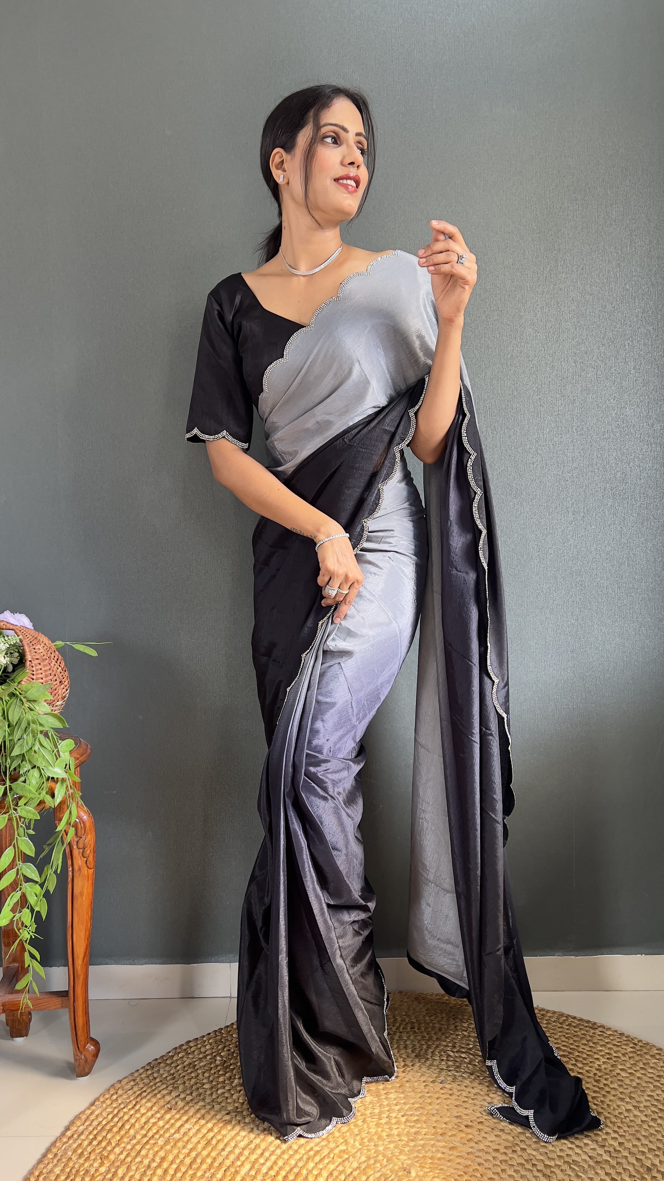 Exclusive Partywear Dual Color Saree Soft Chinon Ready To Wear saree Indian Wear Outfit