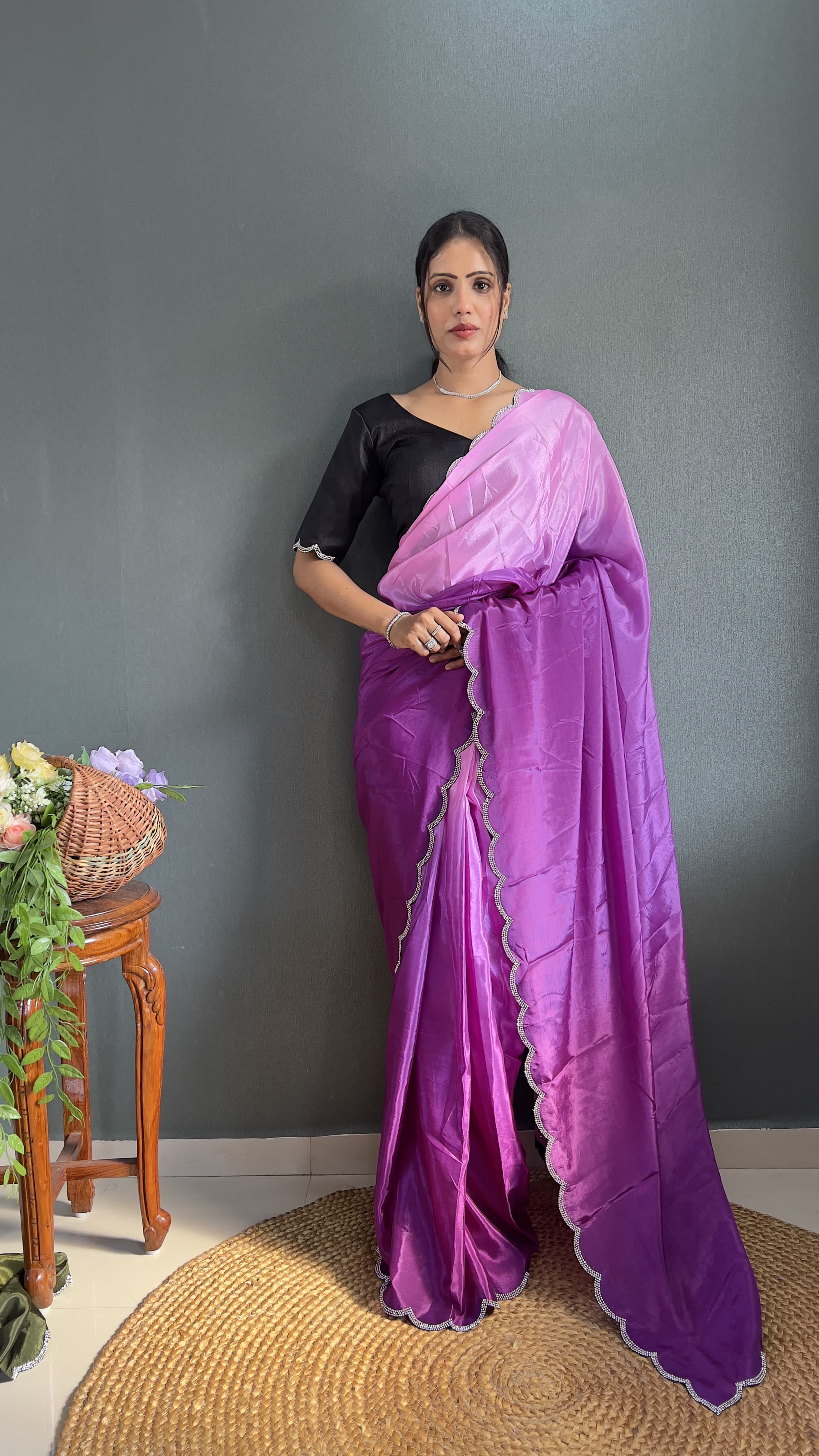 Exclusive Partywear Dual Color Saree Soft Chinon Ready To Wear saree Indian Wear Outfit