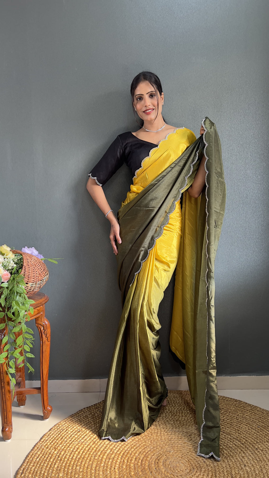 Exclusive Partywear Dual Color Saree Soft Chinon Ready To Wear saree Indian Wear Outfit