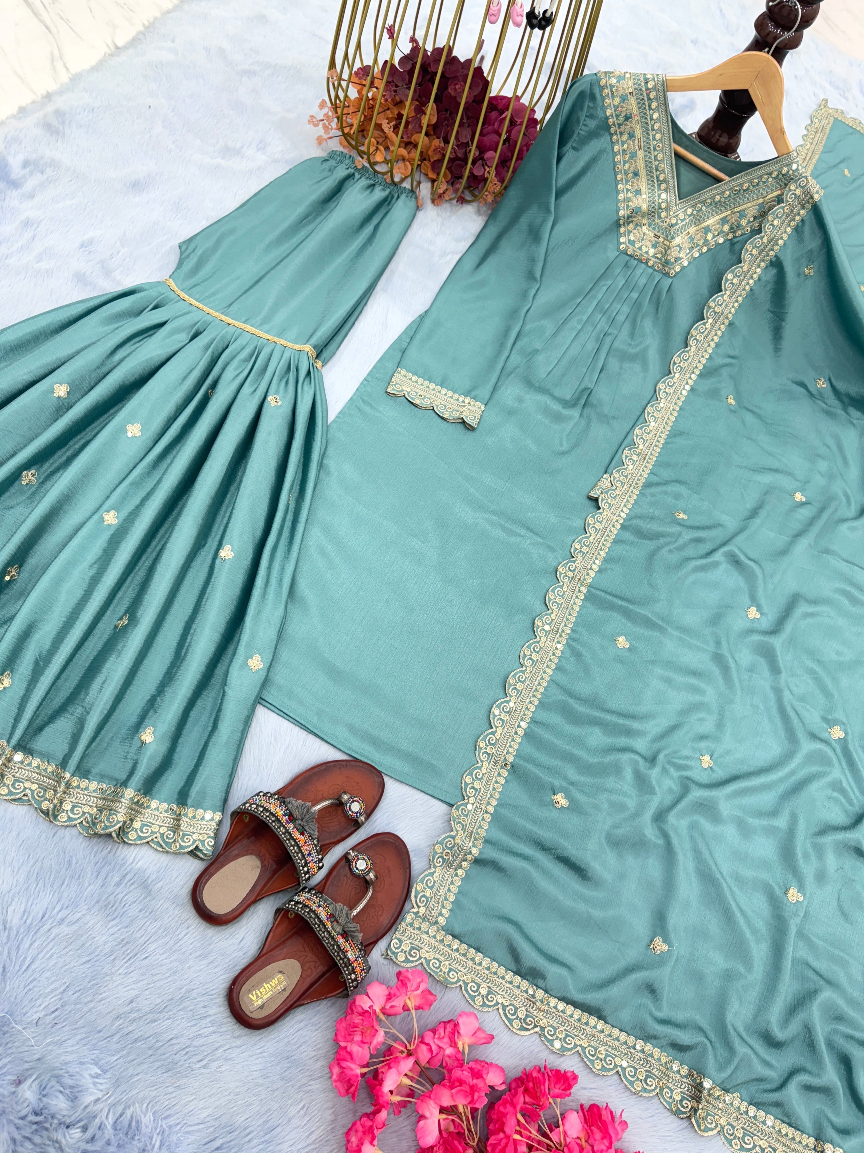 Festival Wear Sharara Suit Indian Wedding Wear Dress Punjabi Sarara Suit Full Stitched