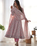 Light Pink Chiffon Floral Print Anarkali gown  Partywear Gown Indian Dress