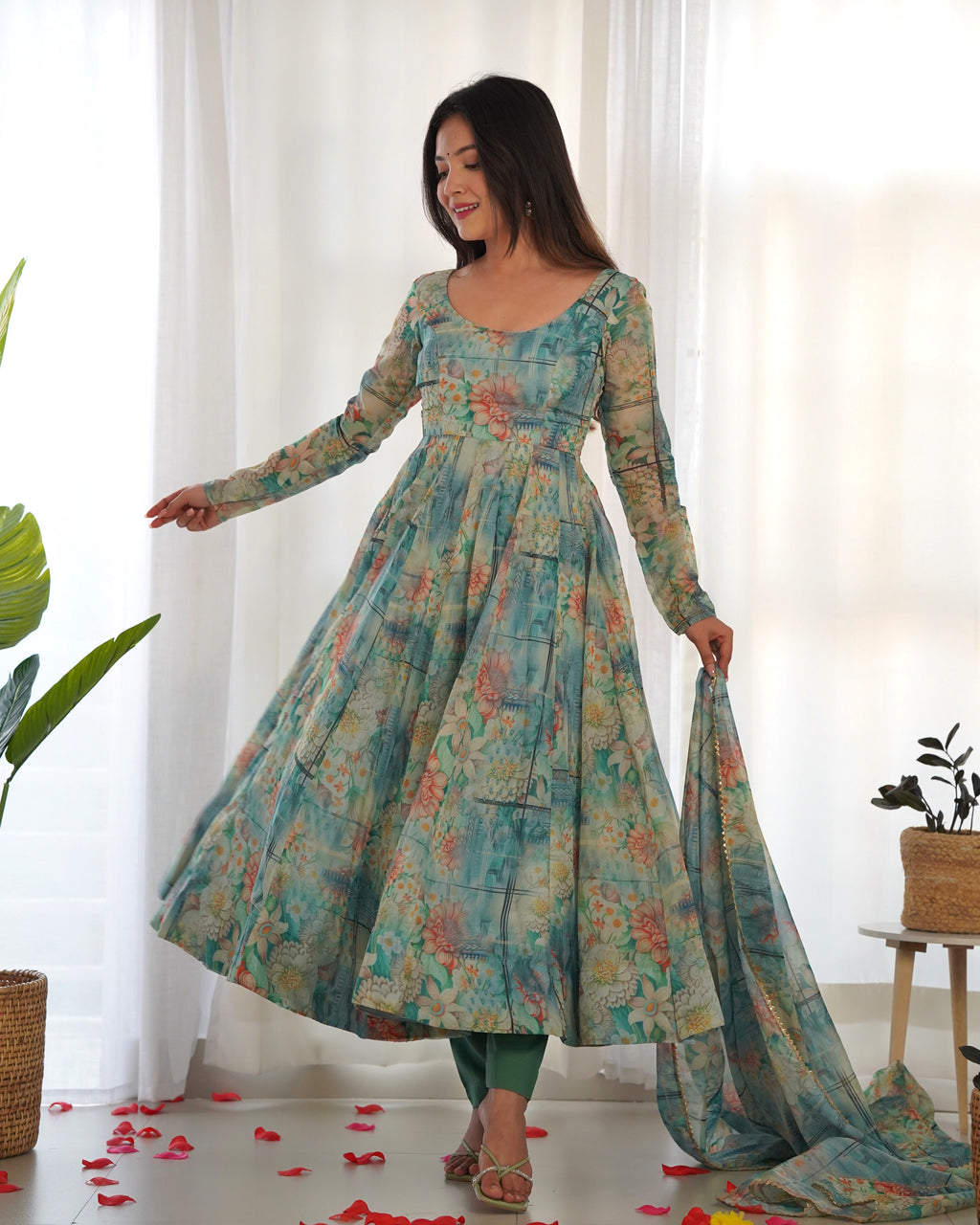 Light Green Anarkali gown Heavy Pure Fox Kali Pattern And Canvas Patt Full Stitched Partywear Gown Indian Dress