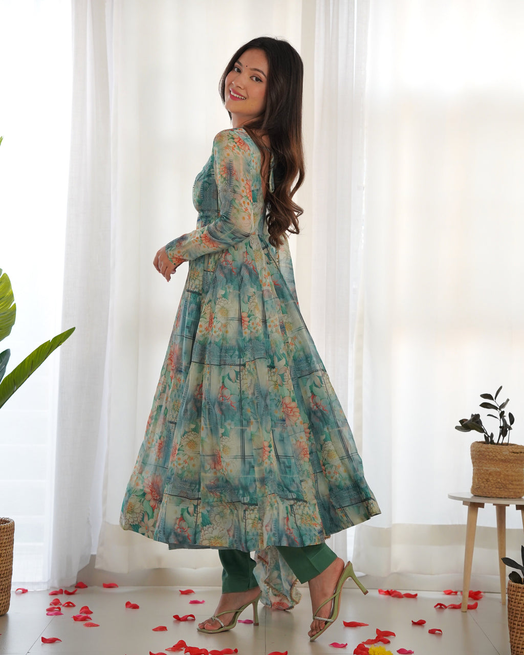 Light Green Anarkali gown Heavy Pure Fox Kali Pattern And Canvas Patt Full Stitched Partywear Gown Indian Dress