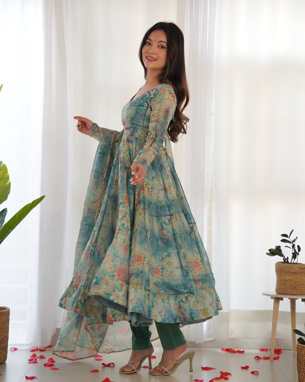 Light Green Anarkali gown Heavy Pure Fox Kali Pattern And Canvas Patt Full Stitched Partywear Gown Indian Dress