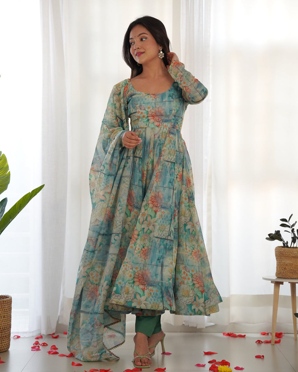 Light Green Anarkali gown Heavy Pure Fox Kali Pattern And Canvas Patt Full Stitched Partywear Gown Indian Dress