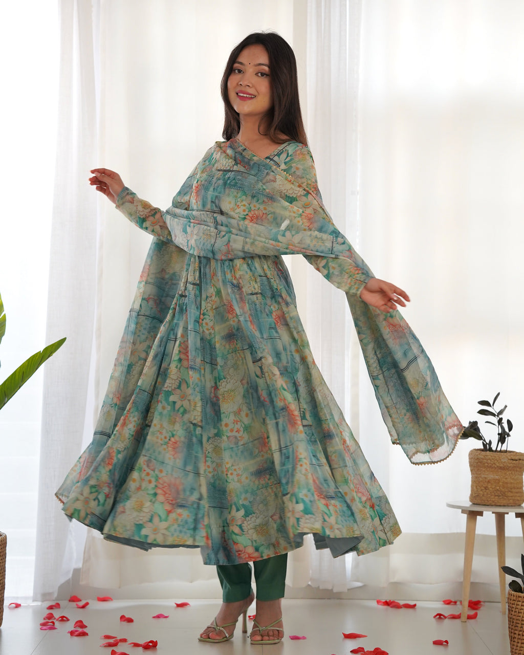 Light Green Anarkali gown Heavy Pure Fox Kali Pattern And Canvas Patt Full Stitched Partywear Gown Indian Dress