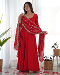 Red Designer Anarkali gown Flared Gown Wedding wear dress Full Stitched With Sequins Dupatta