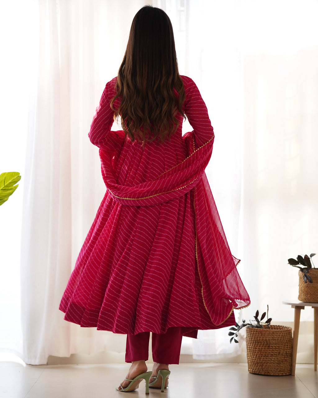 Pink Potli Button Design Anarkali gown Flared Gown Wedding wear dress Full Stitched With Sequins Dupatta
