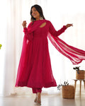 Pink Potli Button Design Anarkali gown Flared Gown Wedding wear dress Full Stitched With Sequins Dupatta