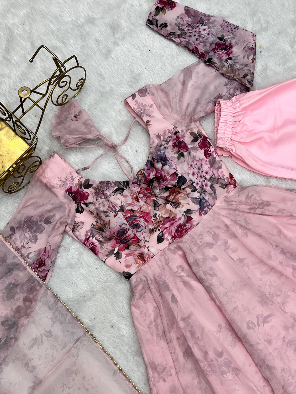 Light Pink Floral Anarkali Dress Gown Full Stitched Partywear Gown Indian Dress