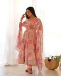 Pink gown Heavy Pure Fox Georgette Multi Floral Print Full Stitched Partywear Gown Indian Dress