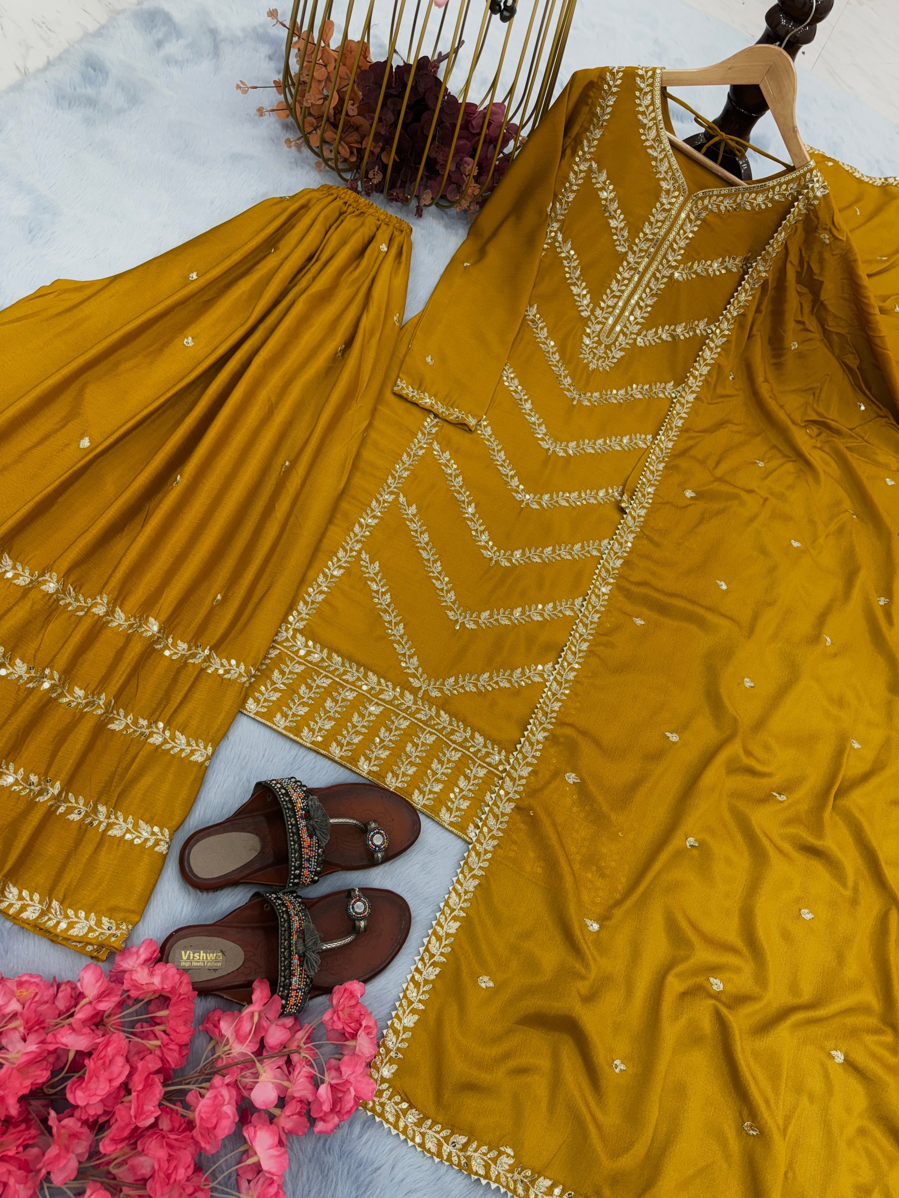Yellow Salwar Suit Kurti Palazzo Set Traditional Wear Salwar kameez Pakistani Suit