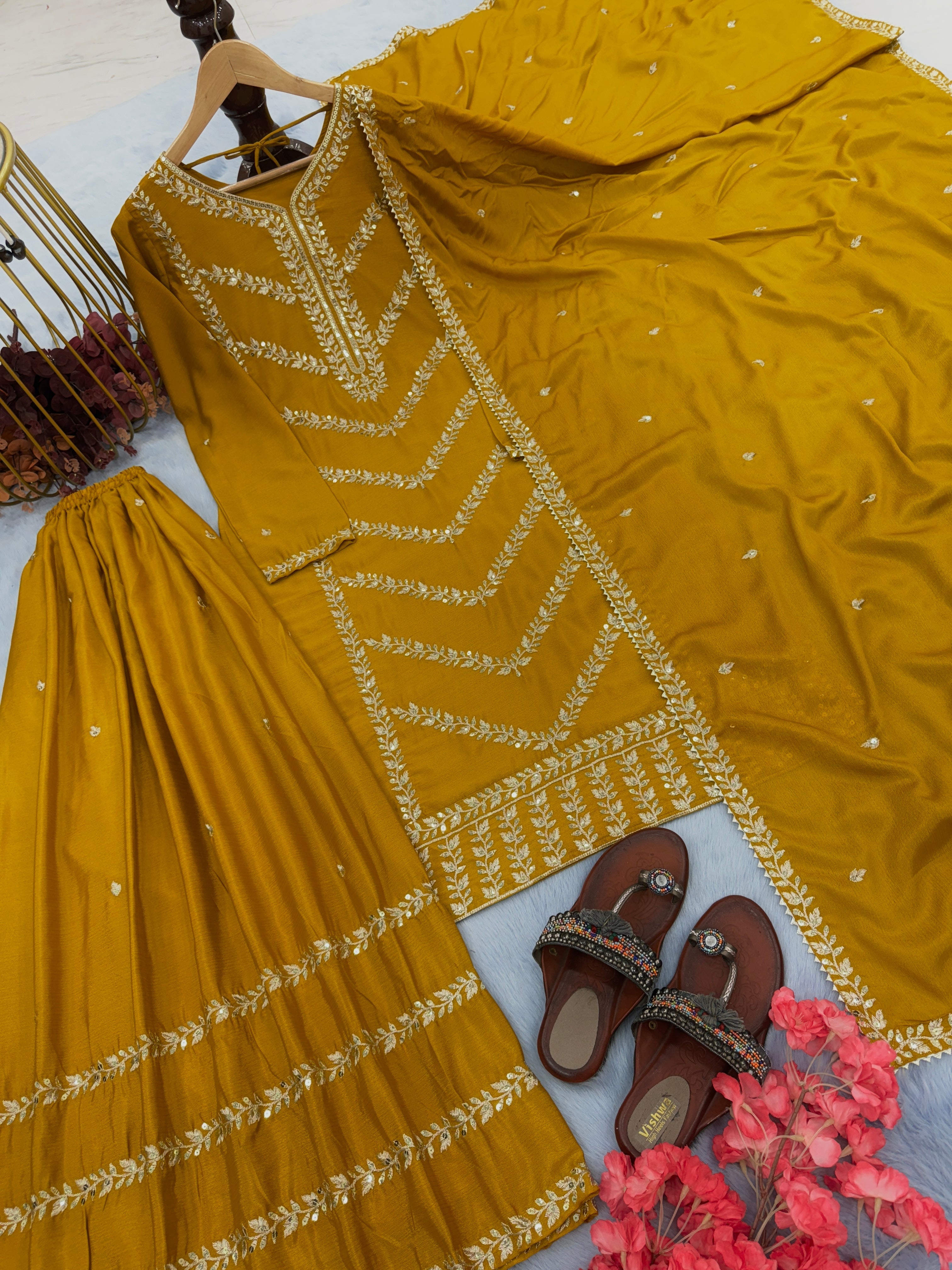 Yellow Salwar Suit Kurti Palazzo Set Traditional Wear Salwar kameez Pakistani Suit