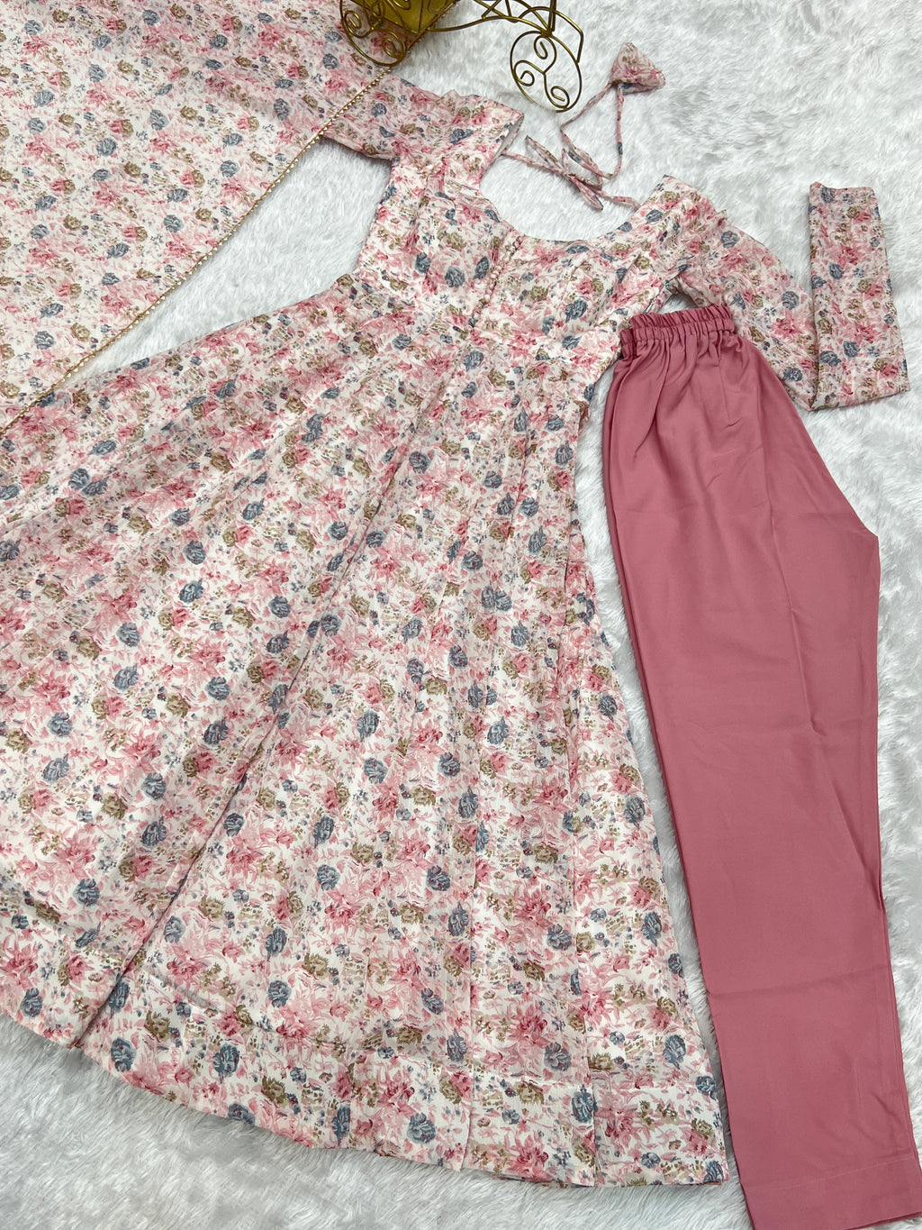 Light Pink Chiffon Floral Print Anarkali gown  Partywear Gown Indian Dress