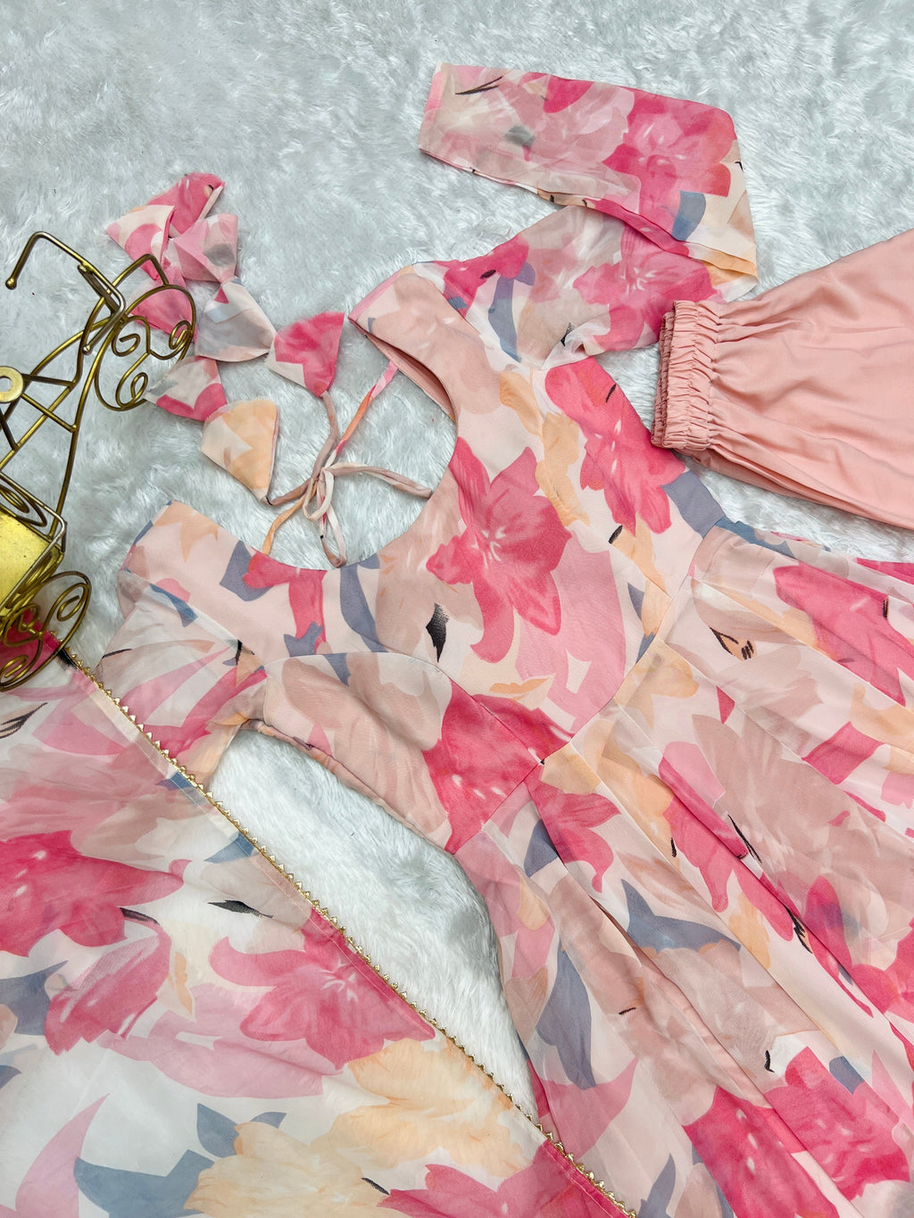 Pink gown Heavy Pure Fox Georgette Multi Floral Print Full Stitched Partywear Gown Indian Dress