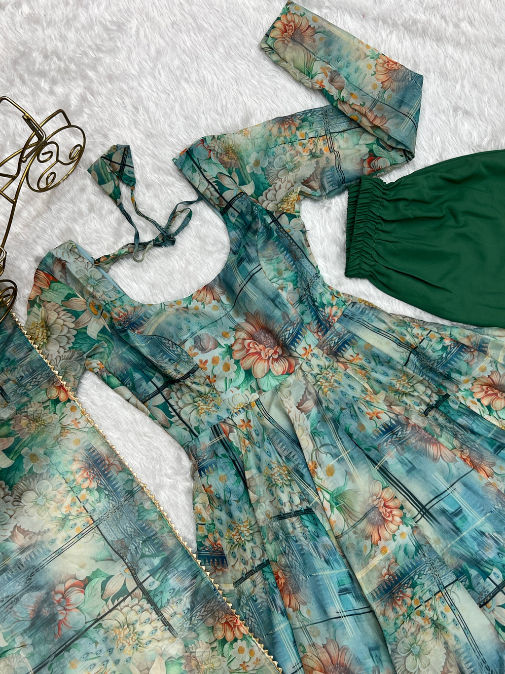 Light Green Anarkali gown Heavy Pure Fox Kali Pattern And Canvas Patt Full Stitched Partywear Gown Indian Dress