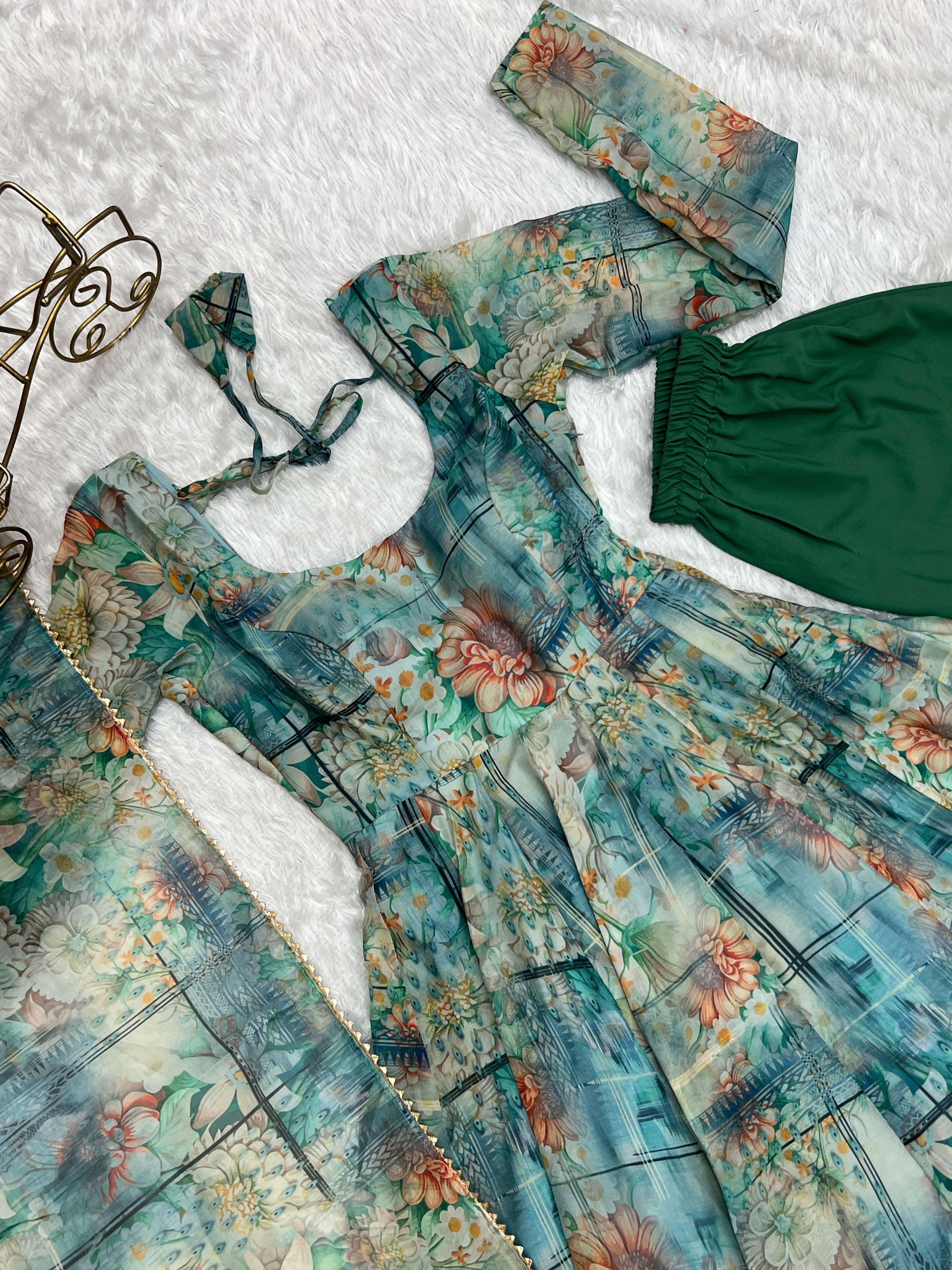 Light Green Anarkali gown Heavy Pure Fox Kali Pattern And Canvas Patt Full Stitched Partywear Gown Indian Dress
