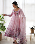 Light Pink Floral Anarkali Dress Gown Full Stitched Partywear Gown Indian Dress