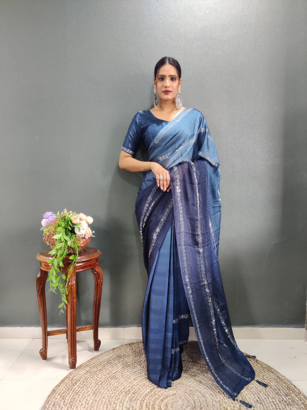 Trendy Swarowski Diamond Saree Wedding Wear sari Indian Outfit Ready to Wear saree