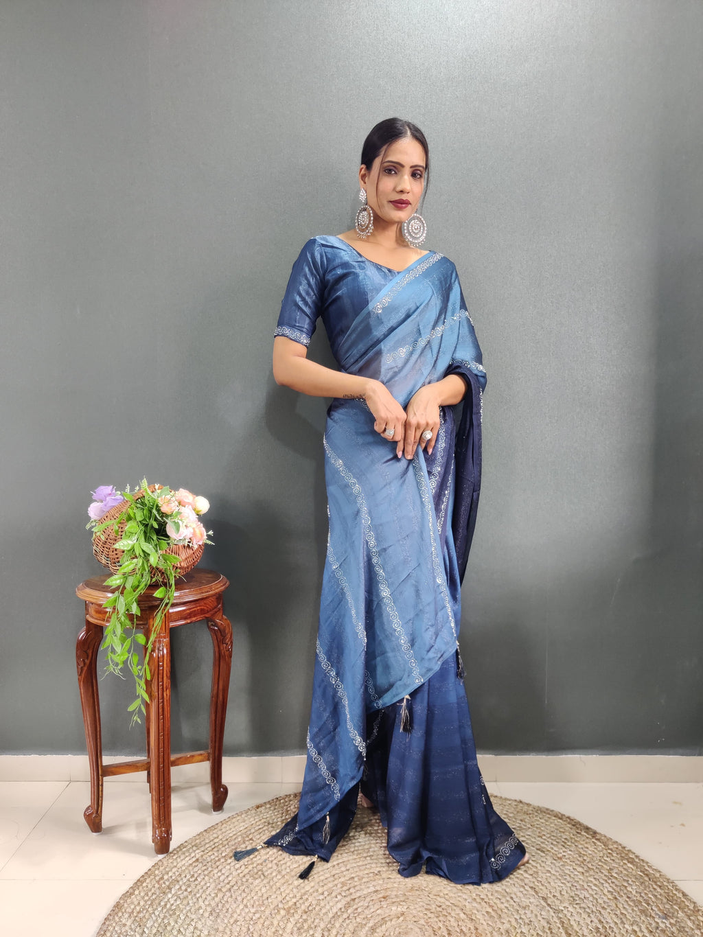 Trendy Swarowski Diamond Saree Wedding Wear sari Indian Outfit Ready to Wear saree