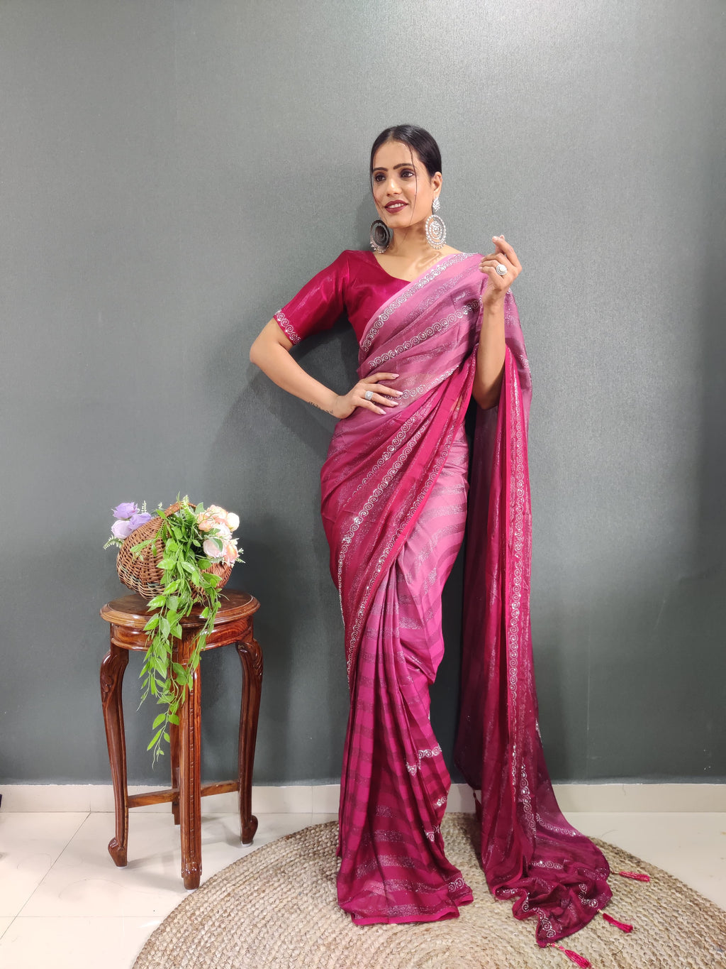 Trendy Swarowski Diamond Saree Wedding Wear sari Indian Outfit Ready to Wear saree
