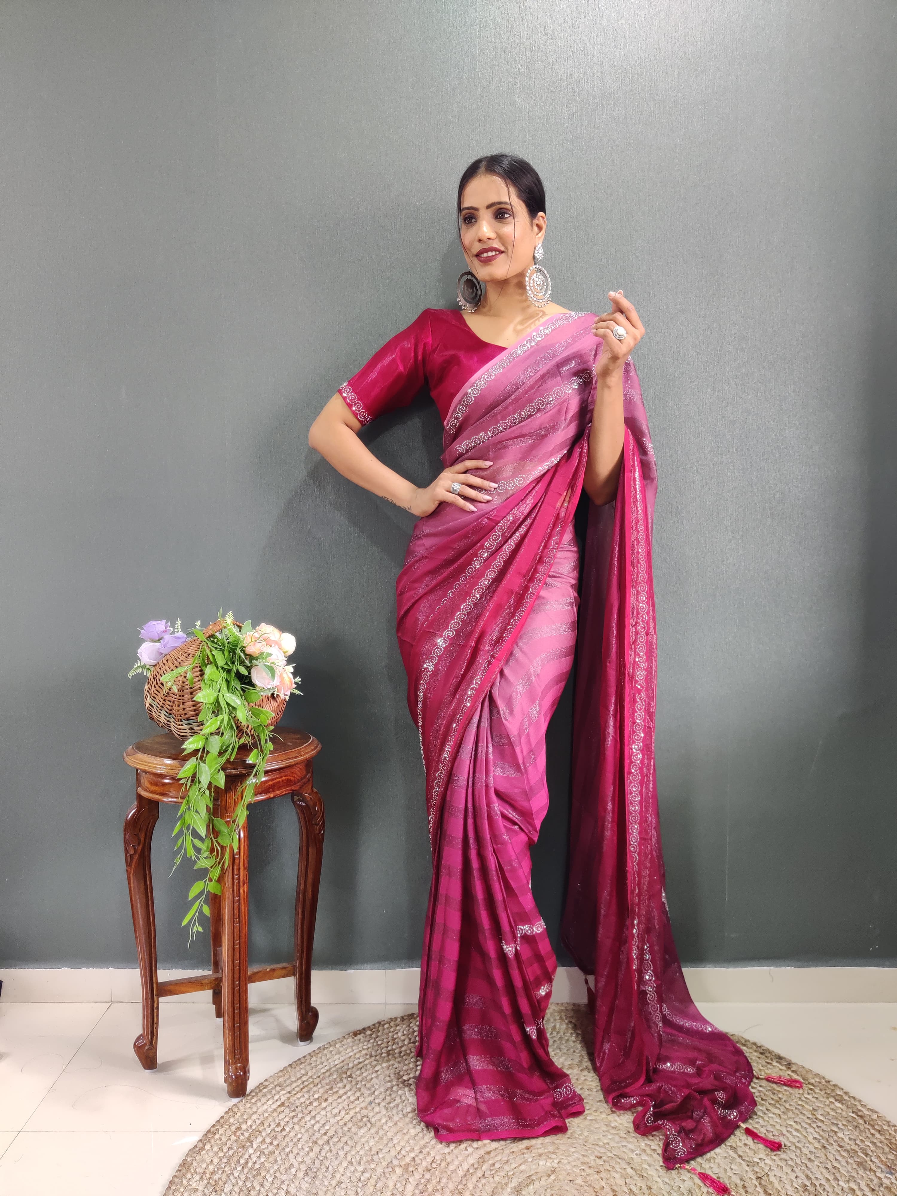 Trendy Swarowski Diamond Saree Wedding Wear sari Indian Outfit Ready to Wear saree