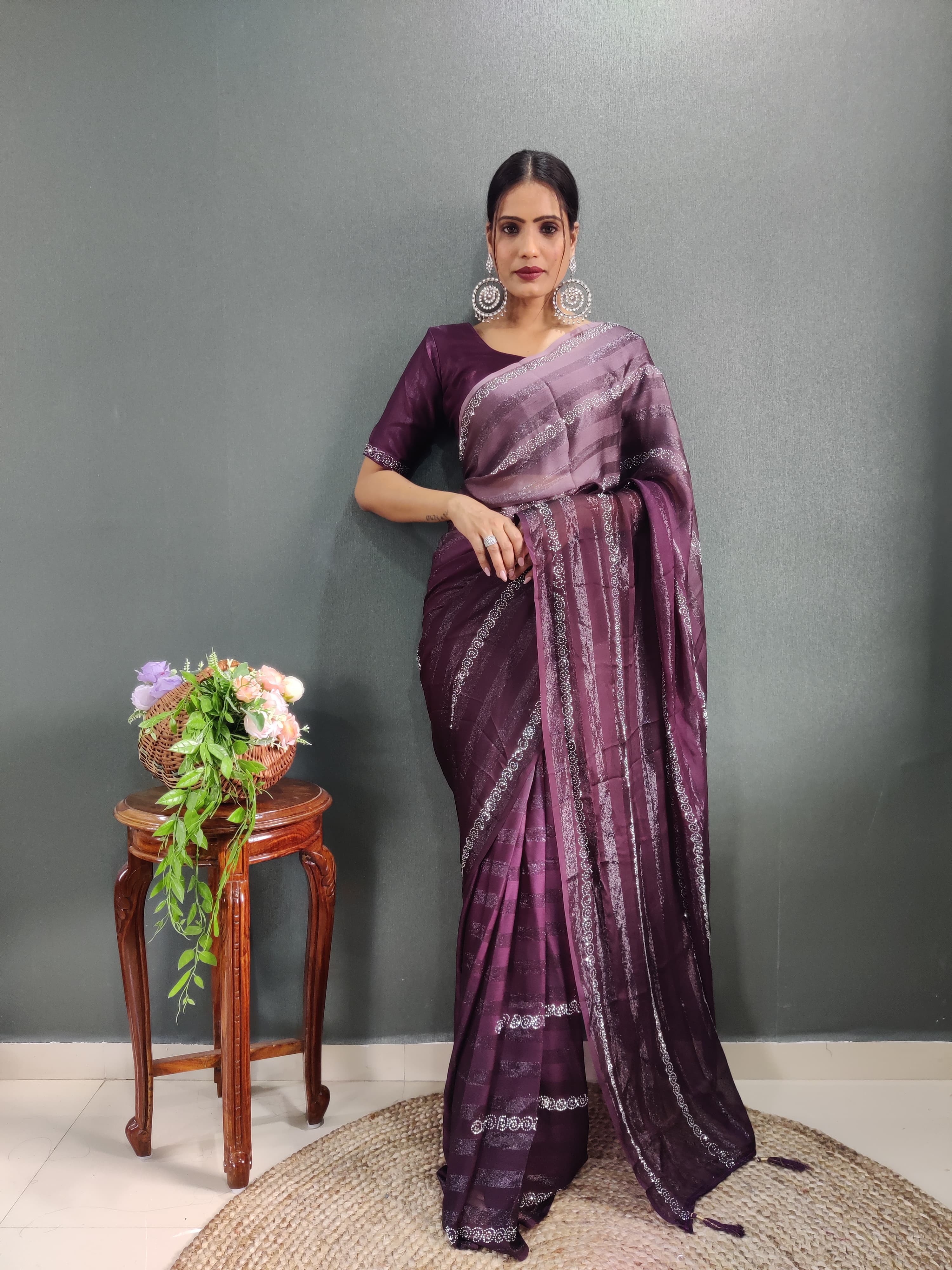 Trendy Swarowski Diamond Saree Wedding Wear sari Indian Outfit Ready to Wear saree