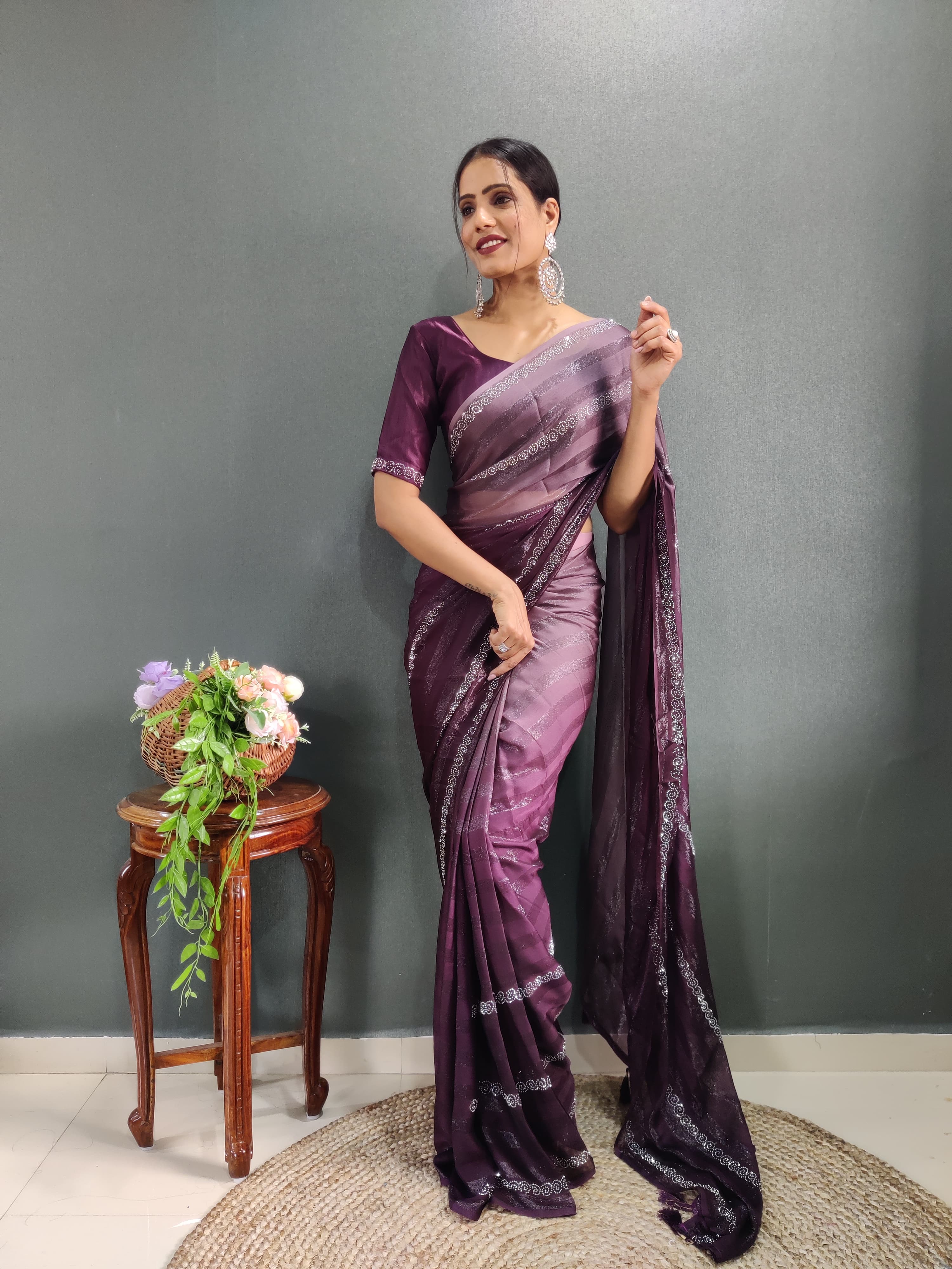 Trendy Swarowski Diamond Saree Wedding Wear sari Indian Outfit Ready to Wear saree