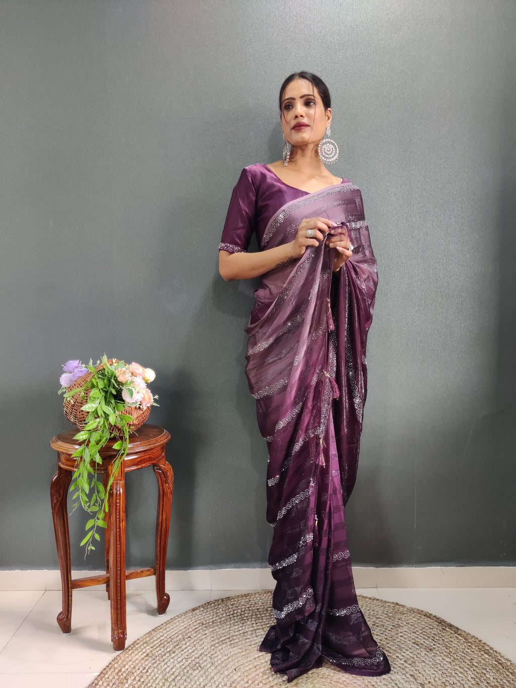 Trendy Swarowski Diamond Saree Wedding Wear sari Indian Outfit Ready to Wear saree