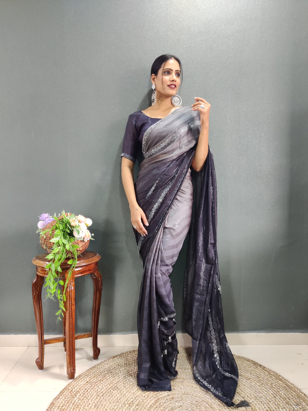 Trendy Swarowski Diamond Saree Wedding Wear sari Indian Outfit Ready to Wear saree