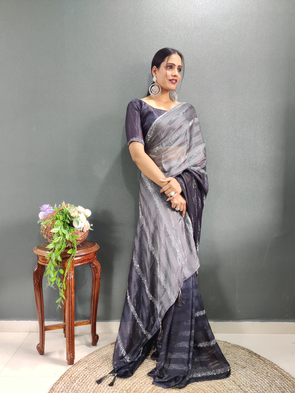 Trendy Swarowski Diamond Saree Wedding Wear sari Indian Outfit Ready to Wear saree