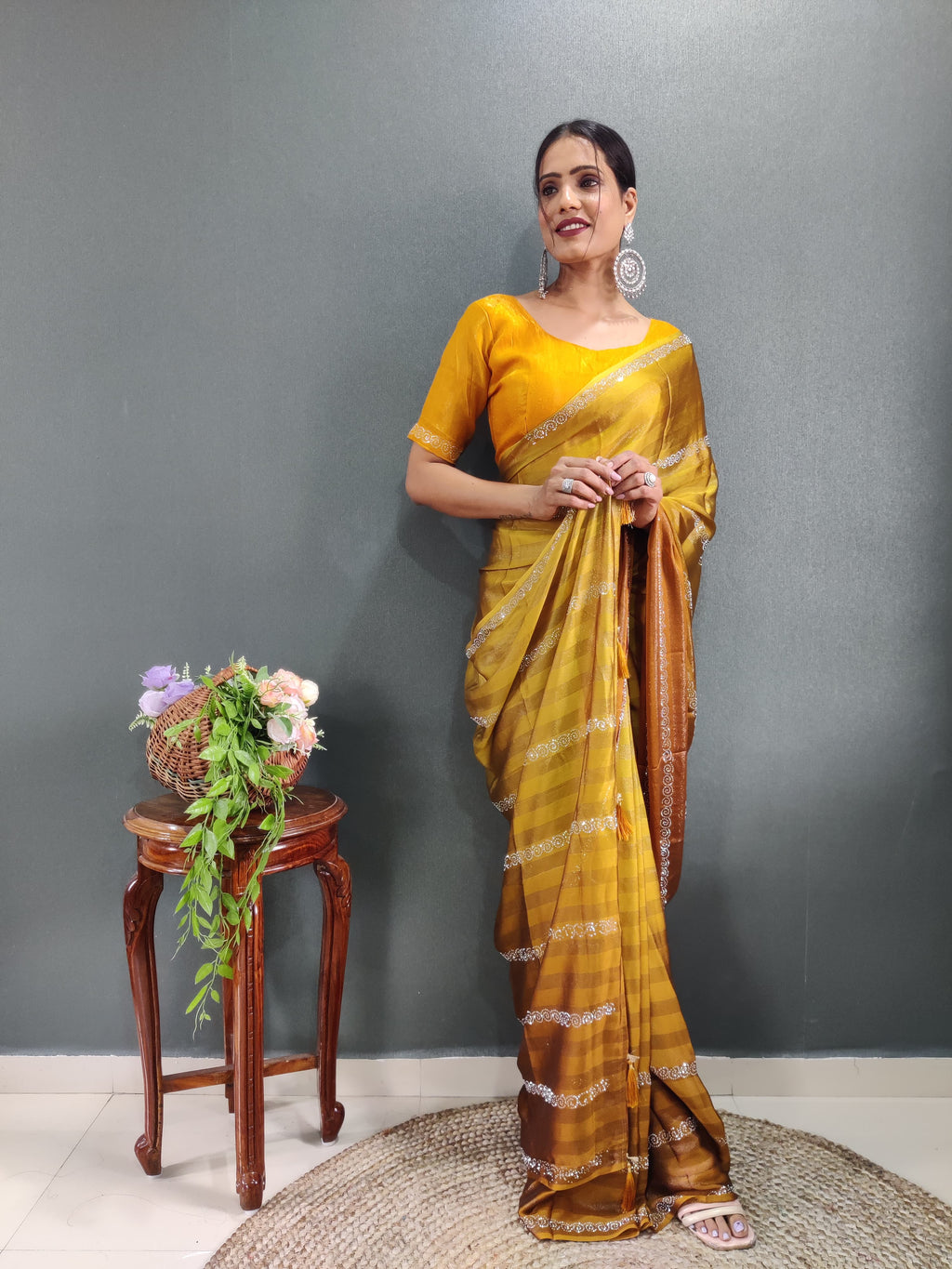 Trendy Swarowski Diamond Saree Wedding Wear sari Indian Outfit Ready to Wear saree